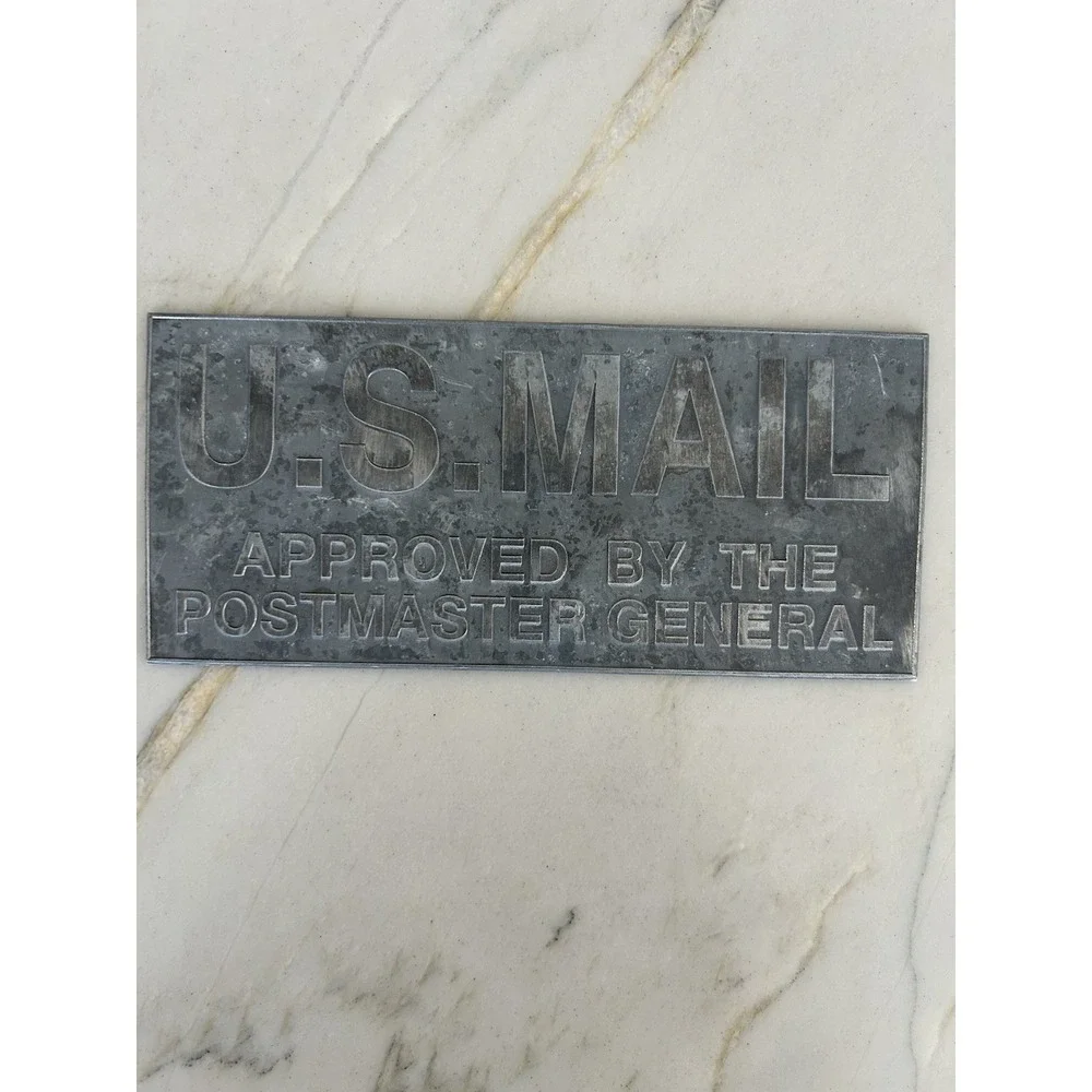Vintage U.S. Mail Approved by Postmaster General Metal Plaque Sign USPS Mailbox
